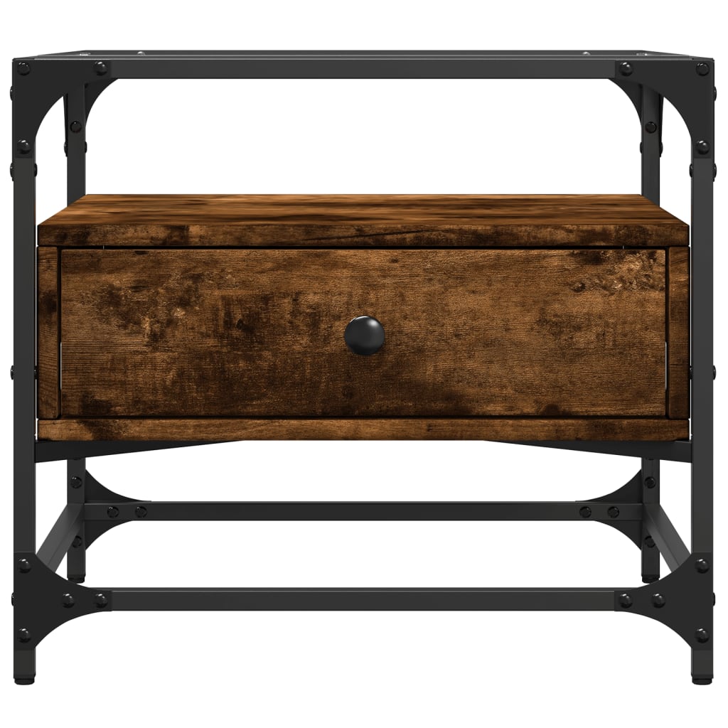 Tavolino con Piano in Vetro Rovere Fumo 50x50x45 cm Acciaio 846051