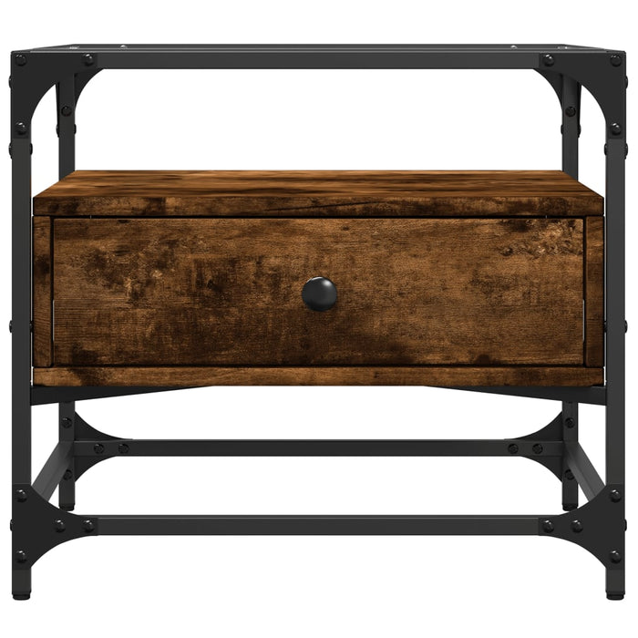 Tavolino con Piano in Vetro Rovere Fumo 50x50x45 cm Acciaio 846051