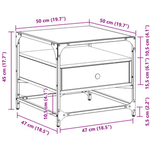 Tavolino con Piano in Vetro Rovere Fumo 50x50x45 cm Acciaio 846051