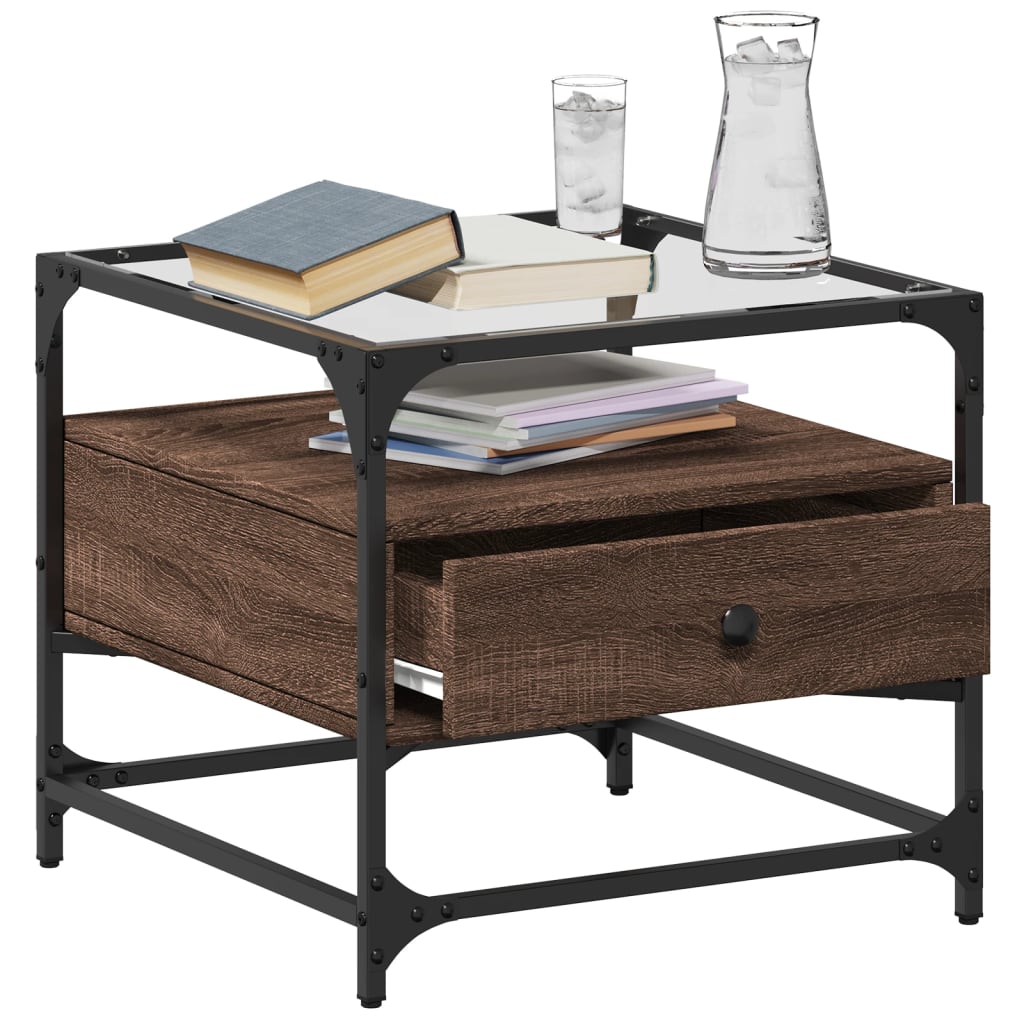 Tavolino Salotto con Ante in Vetro Rovere Marrone 50x50x45 cm 846053