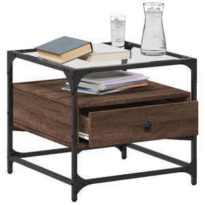 Tavolino Salotto con Ante in Vetro-Tavolino da soggiorno-Tavolo Rovere Marrone 50x50x45 cm