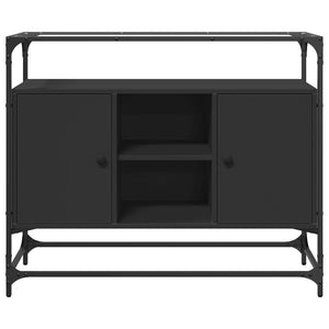 Credenza con Piano in Vetro Nero 98x35x81cm Legno Multistrato 846069