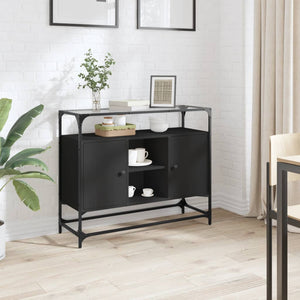 vidaXL Credenza con Piano in Vetro Nero 98x35x81cm Legno Multistrato