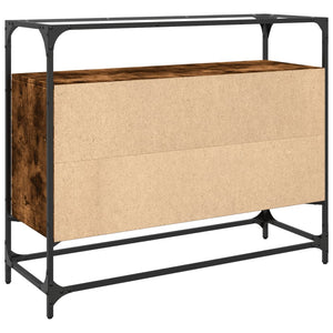 Credenza-Buffet-Armadio da cucina Piano Vetro Rovere Fumo 98x35x81cm Legno Multistrato