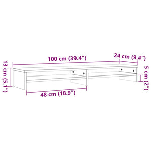 Supporto Monitor Marrone Cera 100x24x13 cm Legno Massello Pino 847163