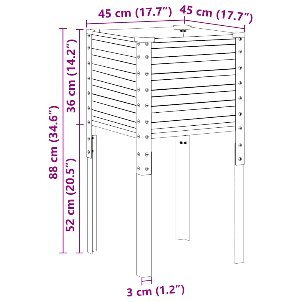 Fioriera aiuola rialzata vassoio piante fiori terrazzo giardino 45 x 45 x 88 cm verde acciaio 02_0037616