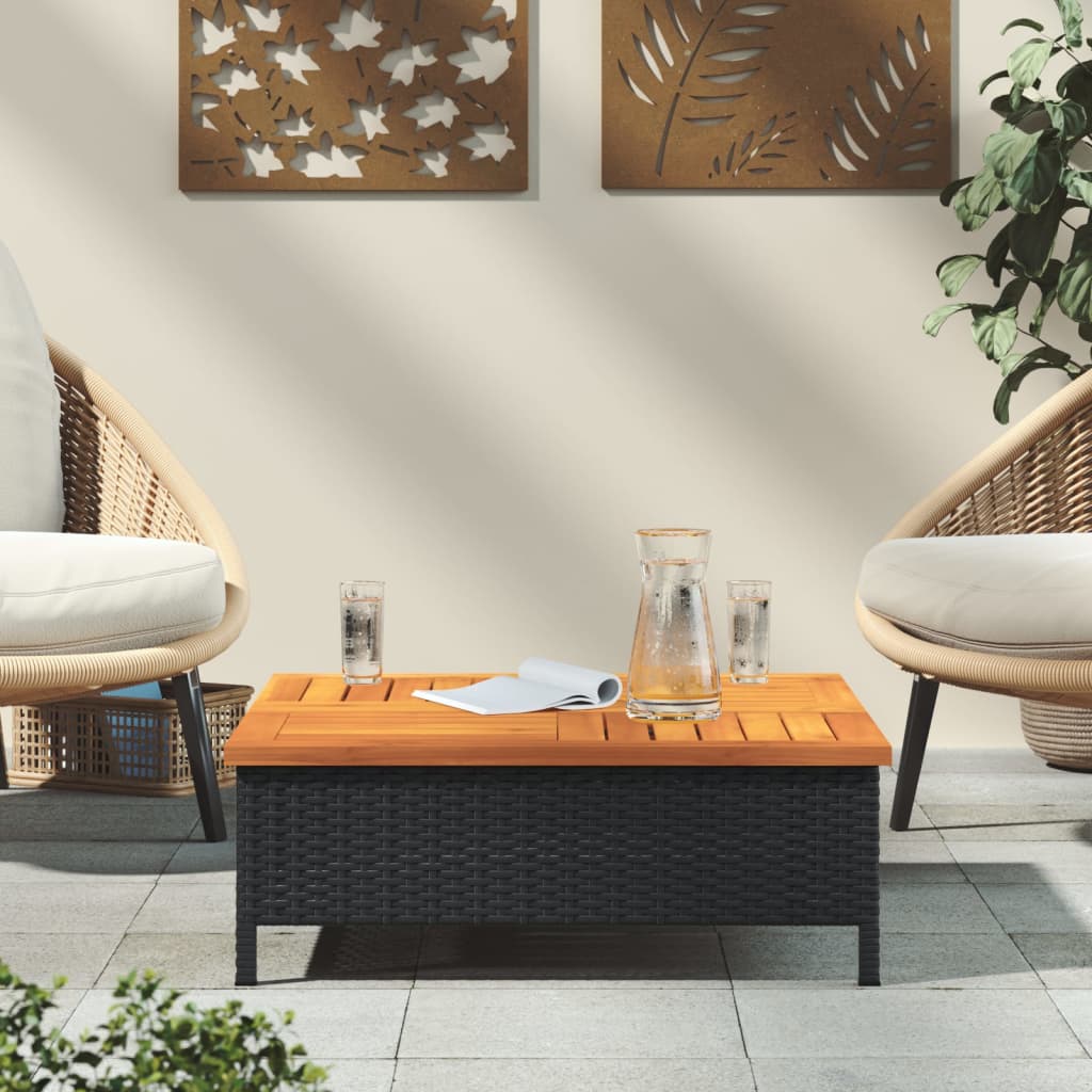 Tavolo da Giardino Nero 70x70x25cm in Rattan e Legno di Acacia 3281629