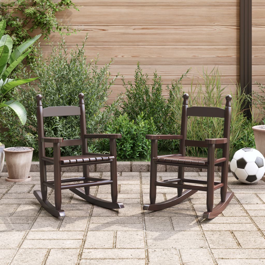 vidaXL Sedie a Dondolo per Bambini 2 pz Marrone Legno Massello Pioppo