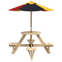 Tavolo Picnic per 4 Bambini con Ombrellone Rotondo Legno Abete 3281621