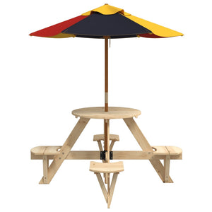 Tavolo Picnic per 4 Bambini con Ombrellone Rotondo Legno Abete 3281621