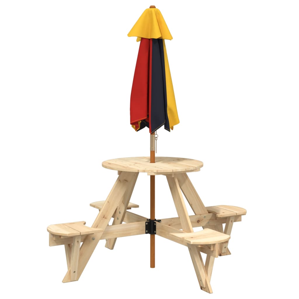 Tavolo Picnic per 4 Bambini con Ombrellone Rotondo Legno Abete 3281621