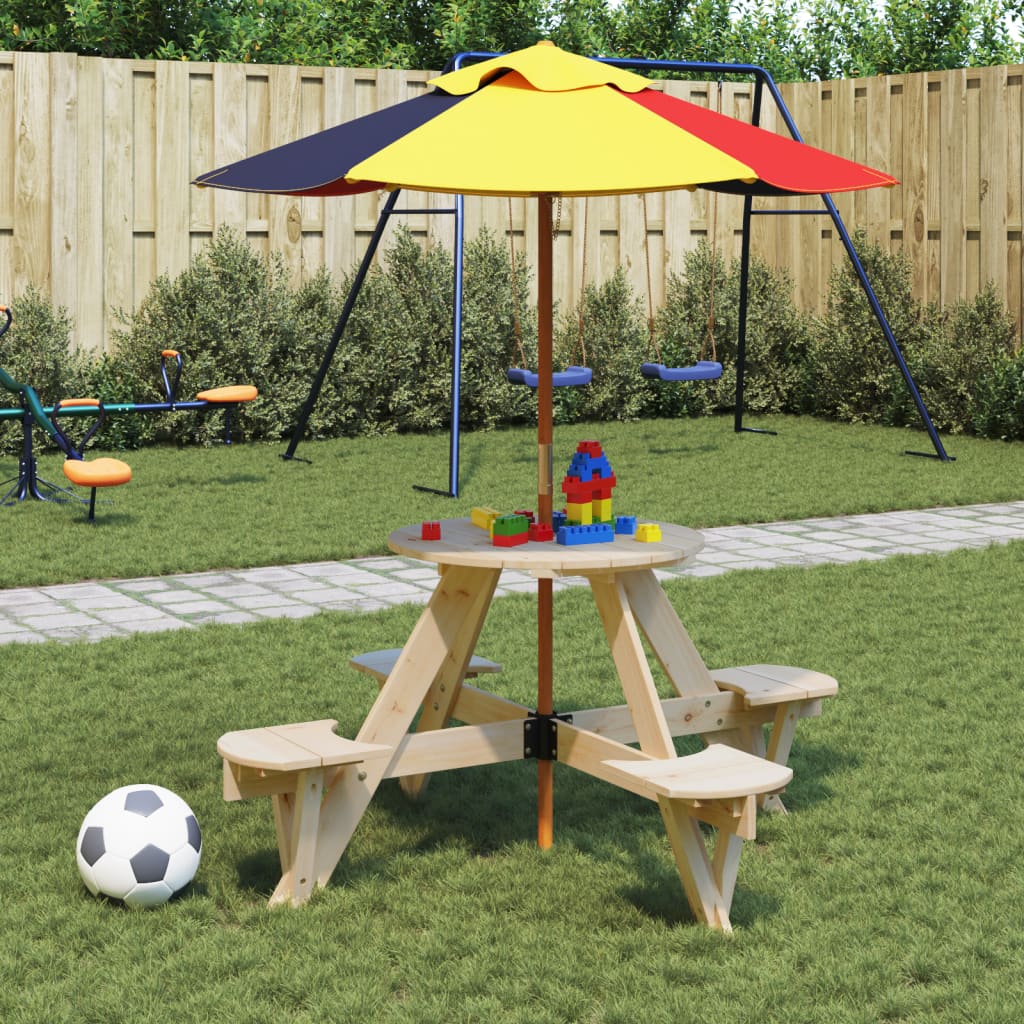 Tavolo Picnic per 4 Bambini con Ombrellone Rotondo Legno Abete 3281621