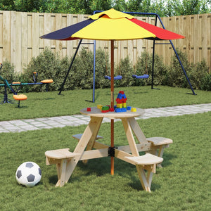 Tavolo Picnic per 4 Bambini con Ombrellone Rotondo Legno Abete 3281621