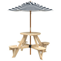 Tavolo Picnic per 4 Bambini con Ombrellone Rotondo Legno Abete 3281622