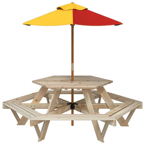 Tavolo Picnic per 6 Bambini con Ombrellone Esagono Legno Abete 3281625