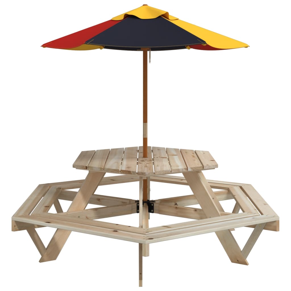 Tavolo Picnic per 6 Bambini con Ombrellone Esagono Legno Abete 3281625