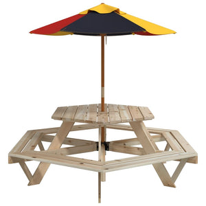 Tavolo Picnic per 6 Bambini con Ombrellone Esagono Legno Abete 3281625