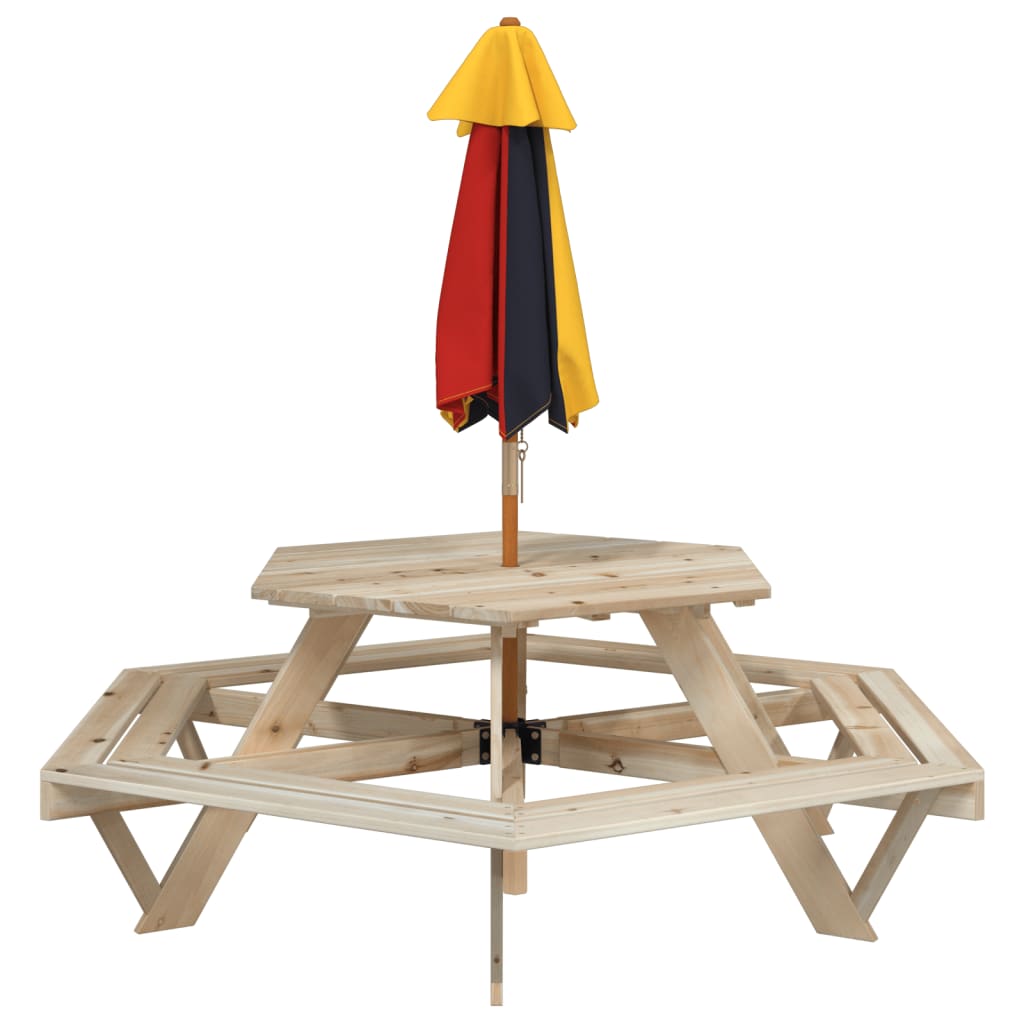 Tavolo Picnic per 6 Bambini con Ombrellone Esagono Legno Abete 3281625