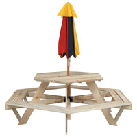 Tavolo Picnic per 6 Bambini con Ombrellone Esagono Legno Abete 3281625