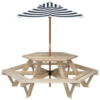 Tavolo Picnic per 6 Bambini con Ombrellone Esagono Legno Abete 3281626