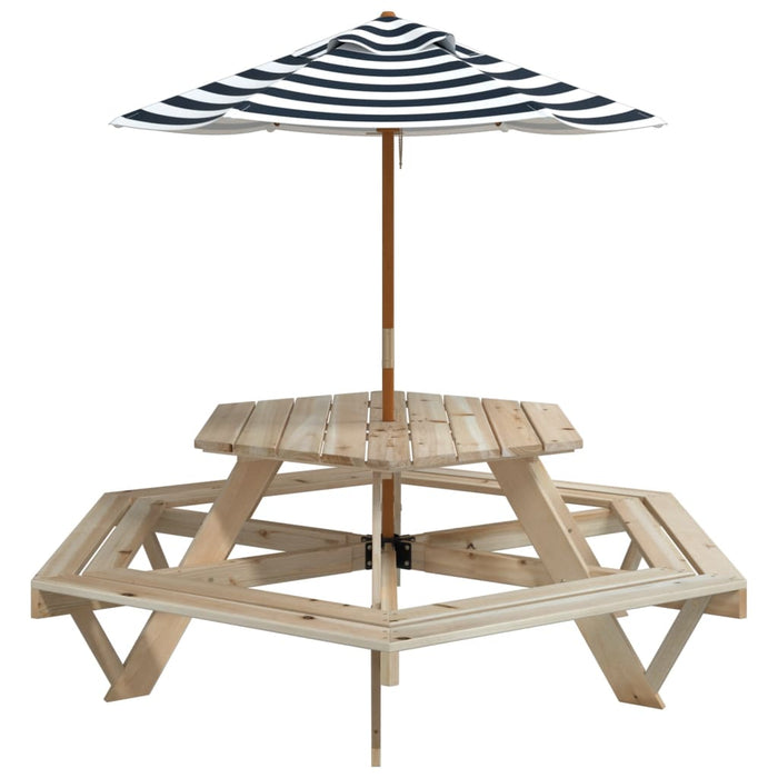 Tavolo Picnic per 6 Bambini con Ombrellone Esagono Legno Abete 3281626