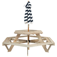 Tavolo Picnic per 6 Bambini con Ombrellone Esagono Legno Abete 3281626