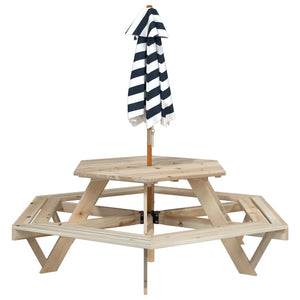 Tavolo Picnic per 6 Bambini con Ombrellone Esagono Legno Abete 3281626