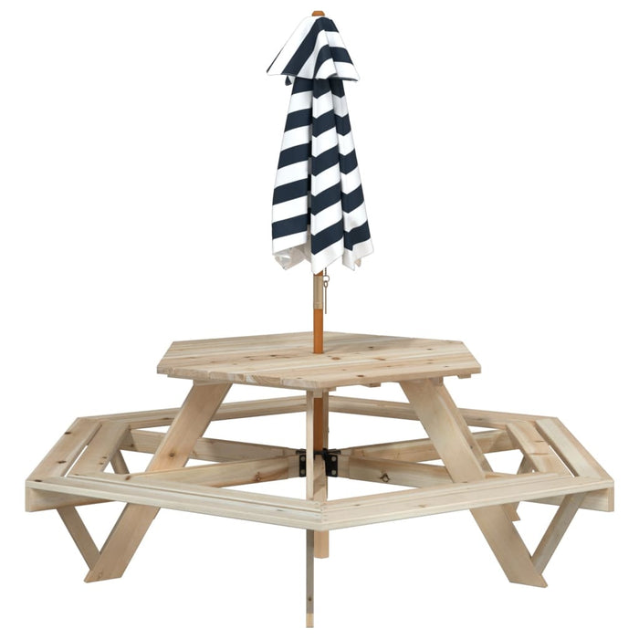 Tavolo Picnic per 6 Bambini con Ombrellone Esagono Legno Abete 3281626