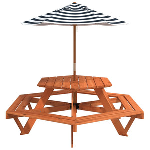 Tavolo Picnic per 6 Bambini con Ombrellone Esagono Legno Abete 3281628