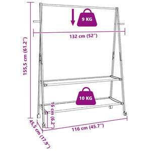 Appendiabiti con Ripiani e Ruote 132x45,5x155,5 cm in Bambù 4008913