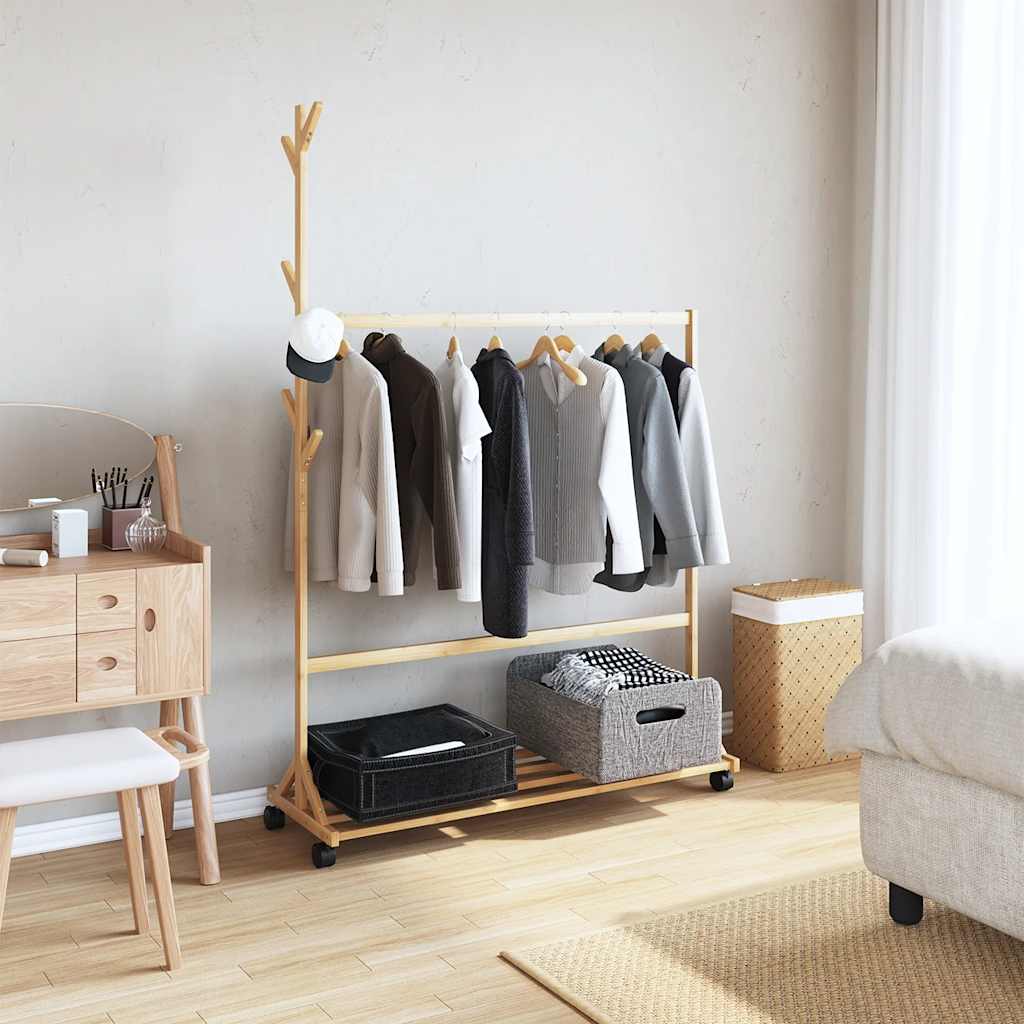 Appendiabiti con Ganci e Ruote 100x35x157 cm in Bambù 4008915