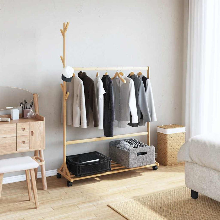 Appendiabiti con Ganci e Ruote 100x35x157 cm in Bambù 4008915