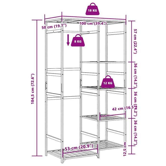 Appendiabiti con Ripiani 100x50x184,5 cm in Bambù