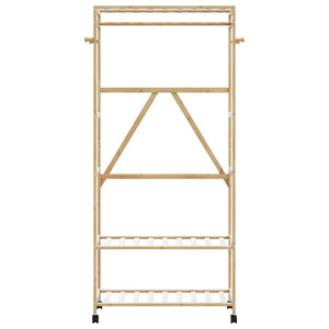 Appendiabiti con Ripiani e Ruote 90x40x179,5 cm in Bambù