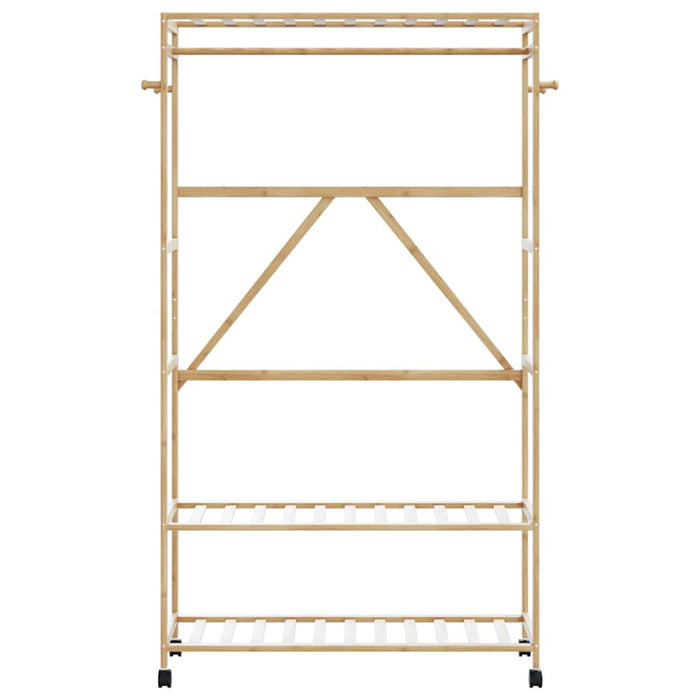 Appendiabiti con Ripiani e Ruote 110x40x180 cm in Bambù