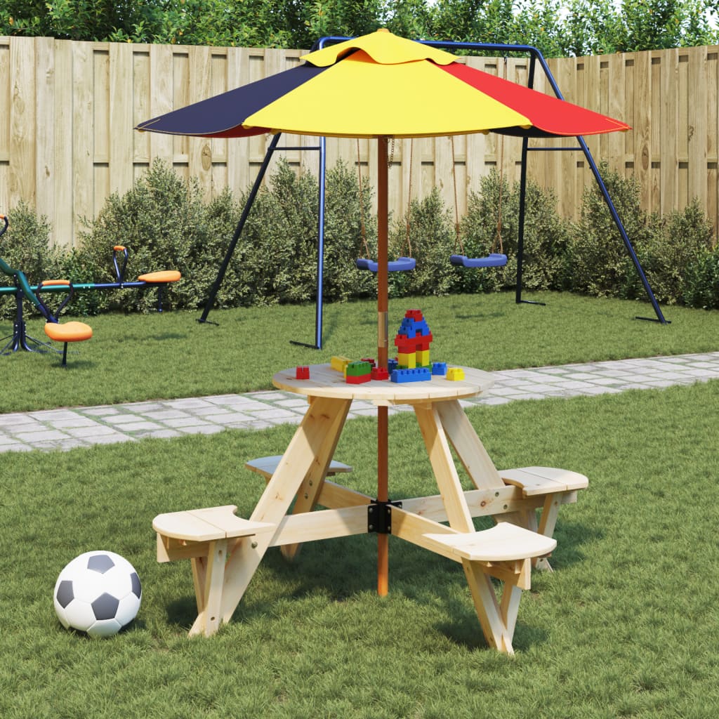 Tavolo da Picnic per 4 Bambini Rotondo con Foro in Legno Abete 4008987