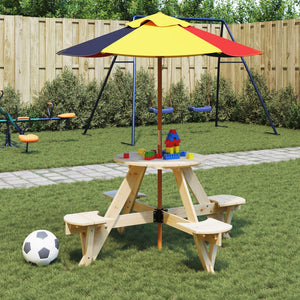 Tavolo da Picnic per 4 Bambini Rotondo con Foro in Legno Abete 4008987