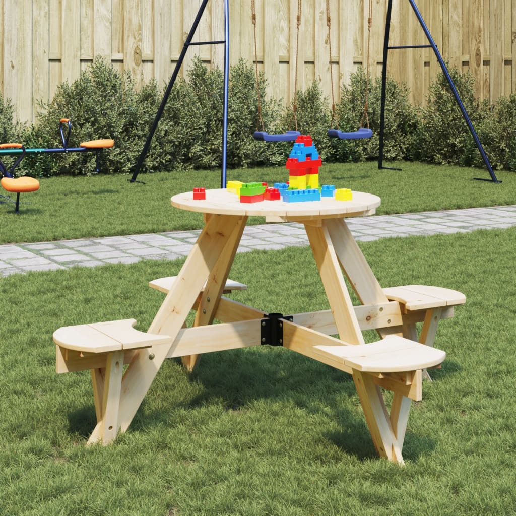 Tavolo da Picnic per 4 Bambini Rotondo con Foro in Legno Abete 4008987