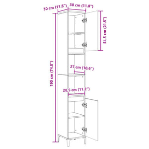 Armadietto da Bagno Rovere Sonoma 30x30x190cm Legno Multistrato 847388