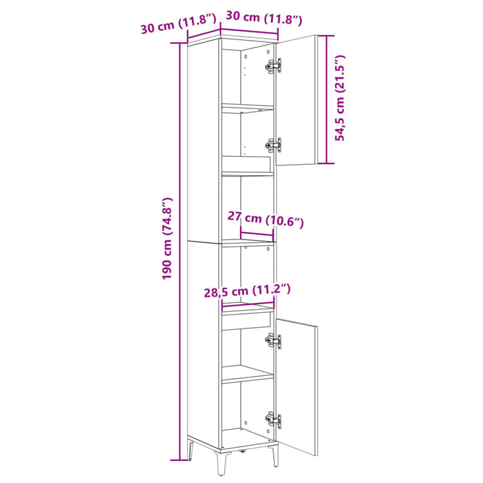 Armadietto da Bagno Rovere Sonoma 30x30x190cm Legno Multistrato 847388
