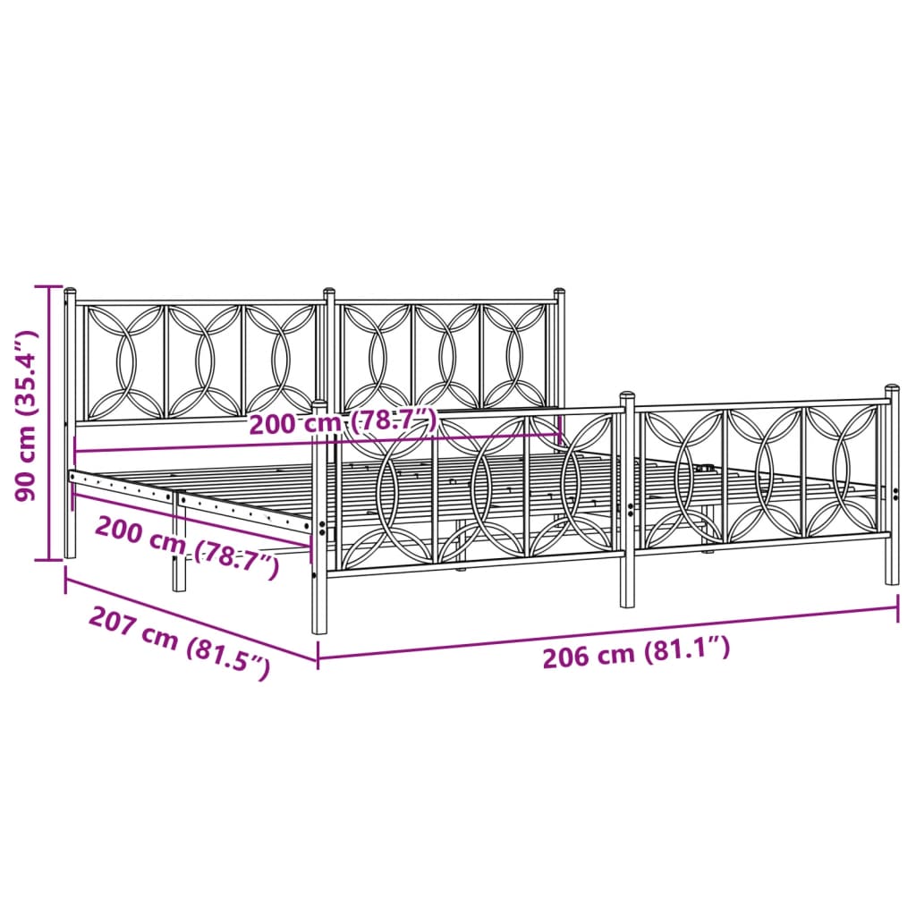 Giroletto con Testiera e Pediera Metallo Bianco 200x200 cm 376202