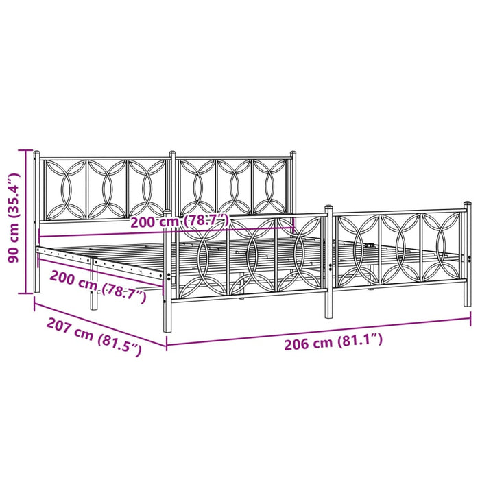Giroletto con Testiera e Pediera Metallo Bianco 200x200 cm 376202