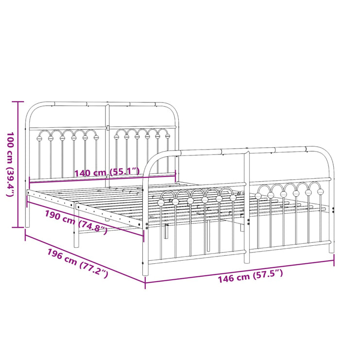 Giroletto con Testiera e Pediera Metallo Bianco 140x190 cm 376667
