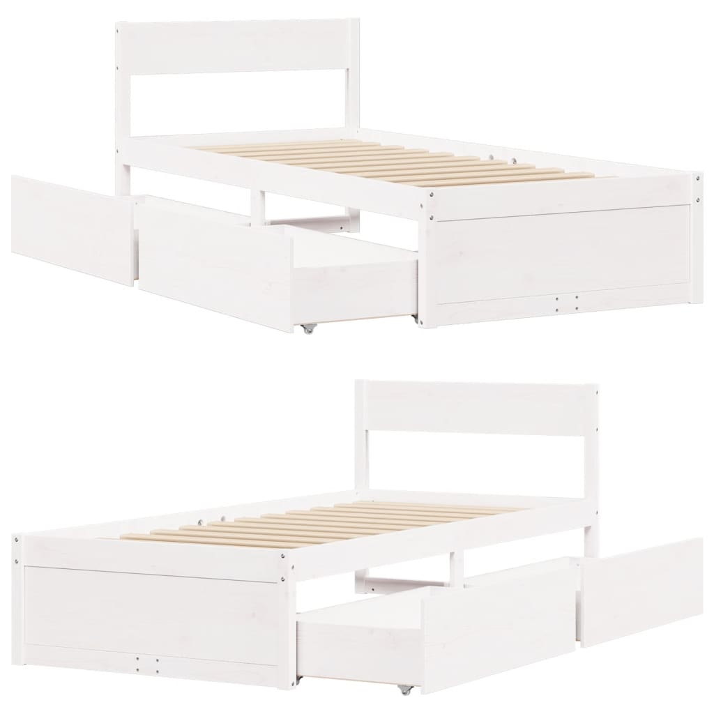 Letto senza Materasso Bianco 90x190 cm in Legno Massello Pino 846805