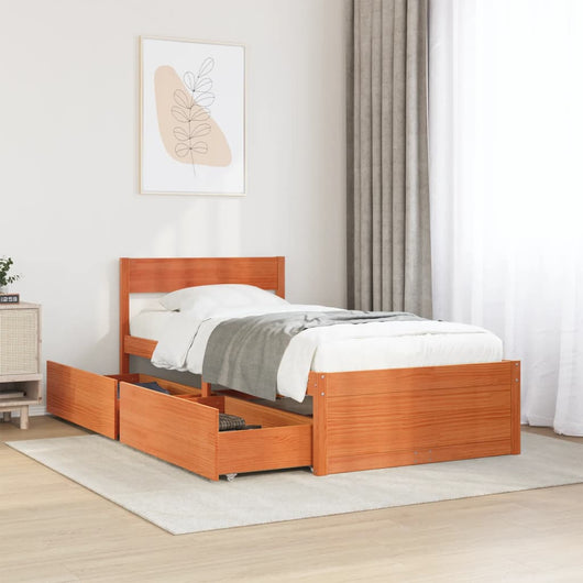 Letto senza Materasso Marrone Cera 75x190 cm in Legno di Pino 846809