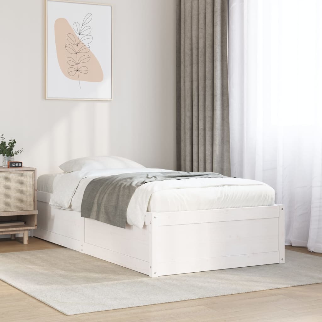 Letto senza Materasso Bianco 75x190 in Legno Massello di Pino 846847