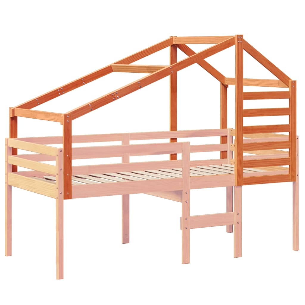 Tetto Letto Bambini Marrone Cera 188x97x113 Legno Massello Pino