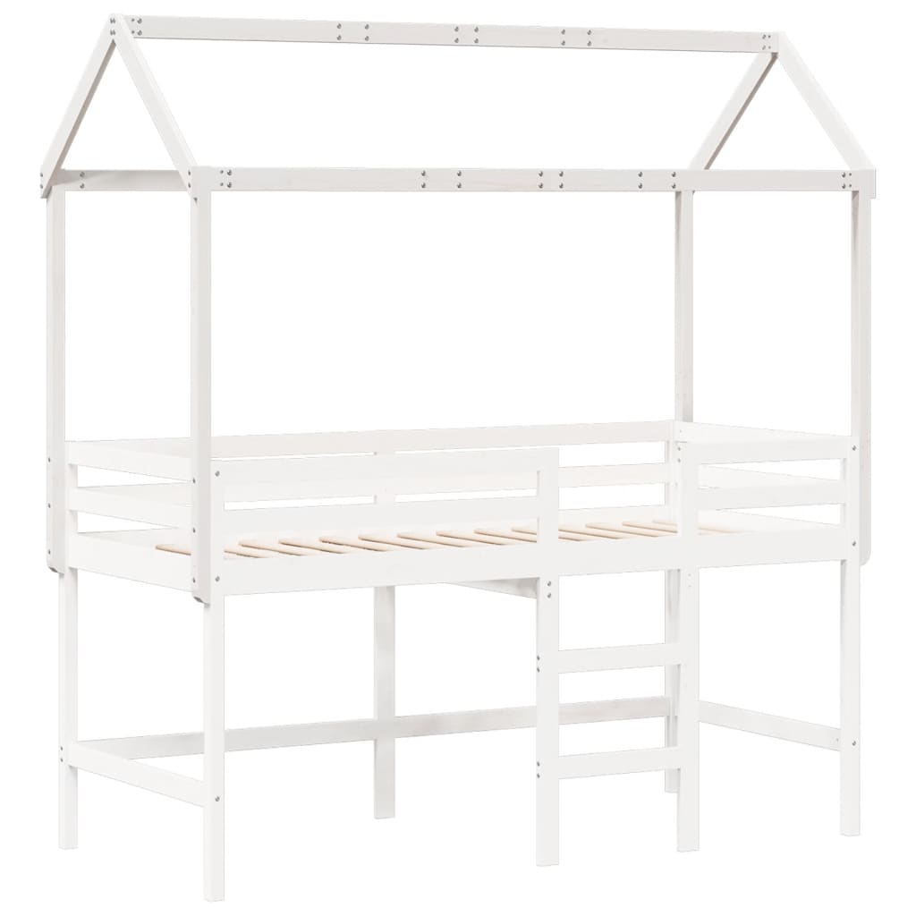 Tetto Letto Bambini Bianco 207x80,5x151,5cm Legno Massello Pino
