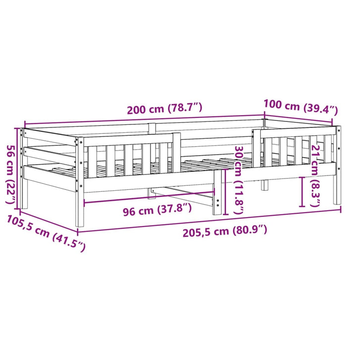 Giroletto senza Materasso Bianco 100x200 cm Legno Massello Pino 846971