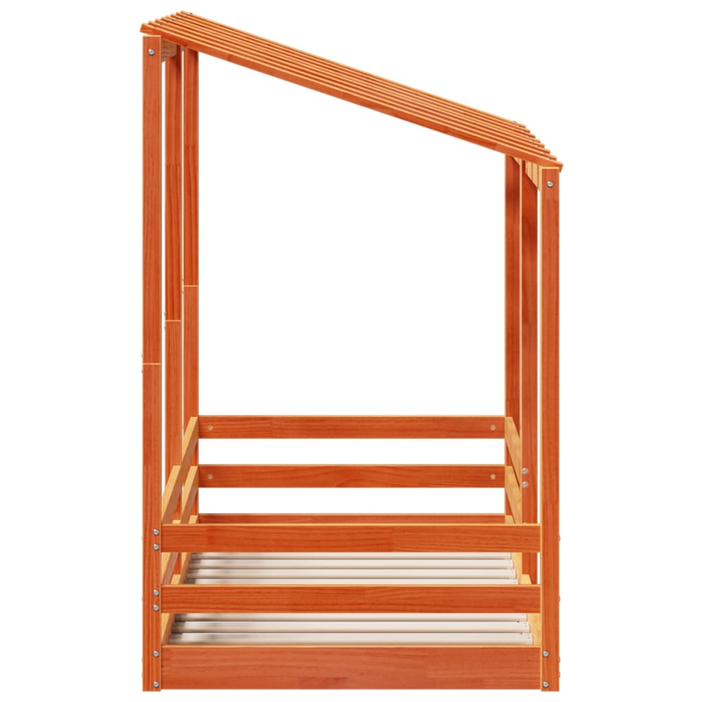 Letto Bambini con Tetto Marrone Cera 80x160 cm Massello Pino